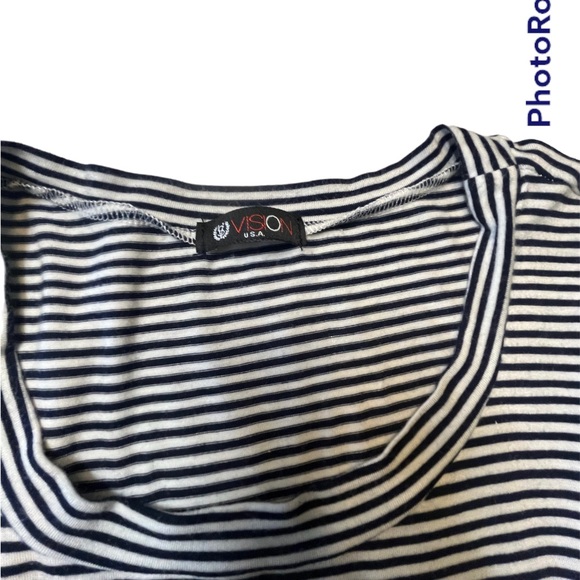 Navy and white striped tshirt with ruffles 2XL - Picture 3 of 5